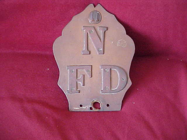 Fireman Helmet Shield. Metal. New York Front. 8 1/