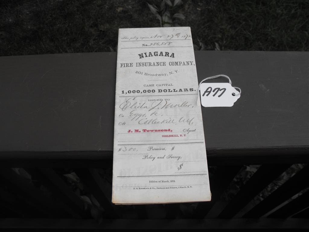 Niagara Fire Insurance Company Policy. 28th Octob