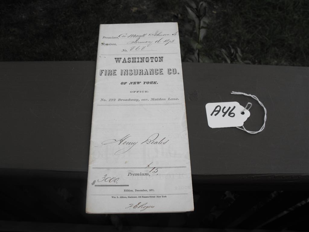Washington Fire Insurance Co of New York Policy.