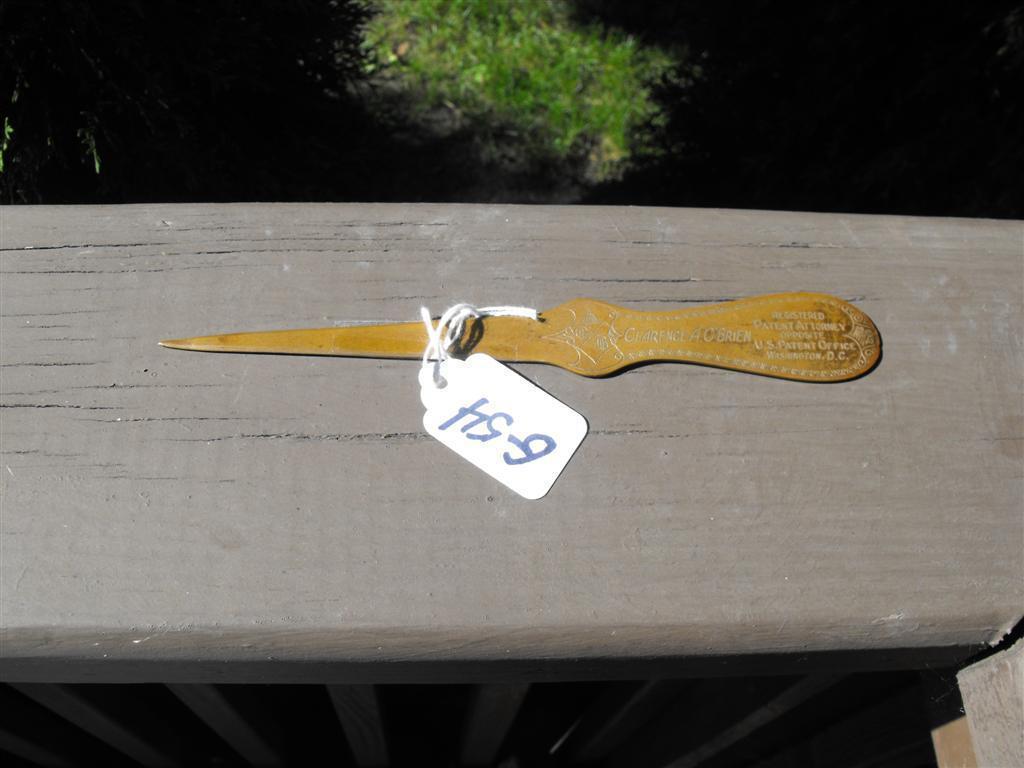 Letter Opener. Brass. Clarence A. OBrien - Regis