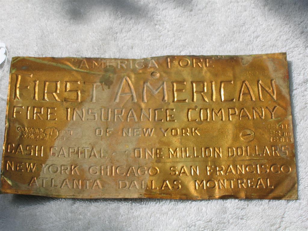 Small Sign. America Fore First American Fire Insu