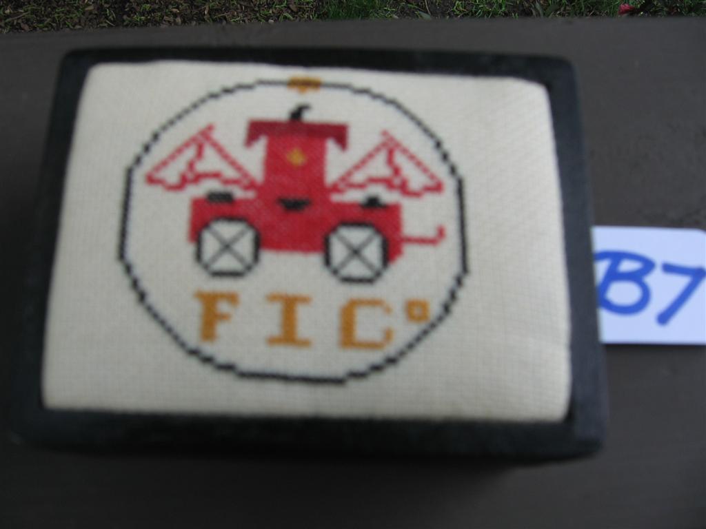 Handcrafted Box with Cross Stitch of Fire Pumper a
