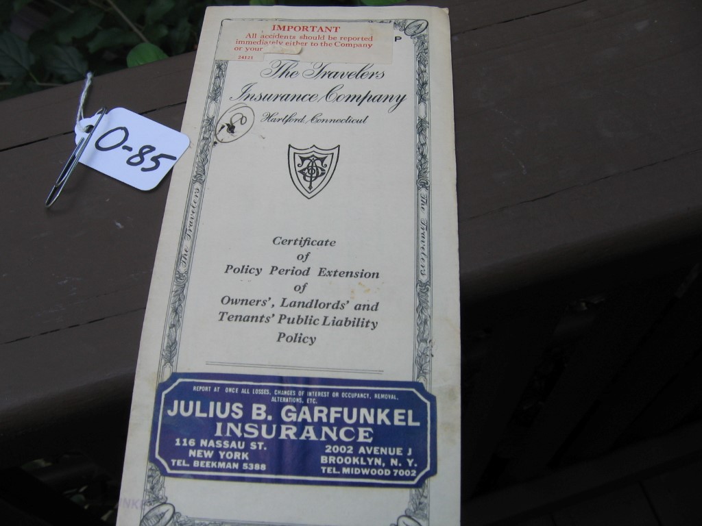 Travelers Insurance Company. Certificate of Polic