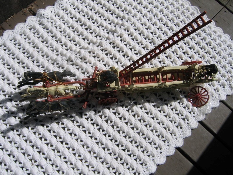 Fire Truck Pulled by Three Horses. Cast Iron. Vi