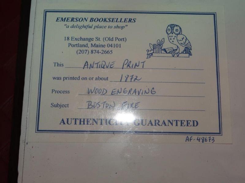 Back of Boston Fire Wood Engraving with Authentici