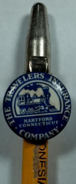 Travelers Insurance Company celluloid button penci