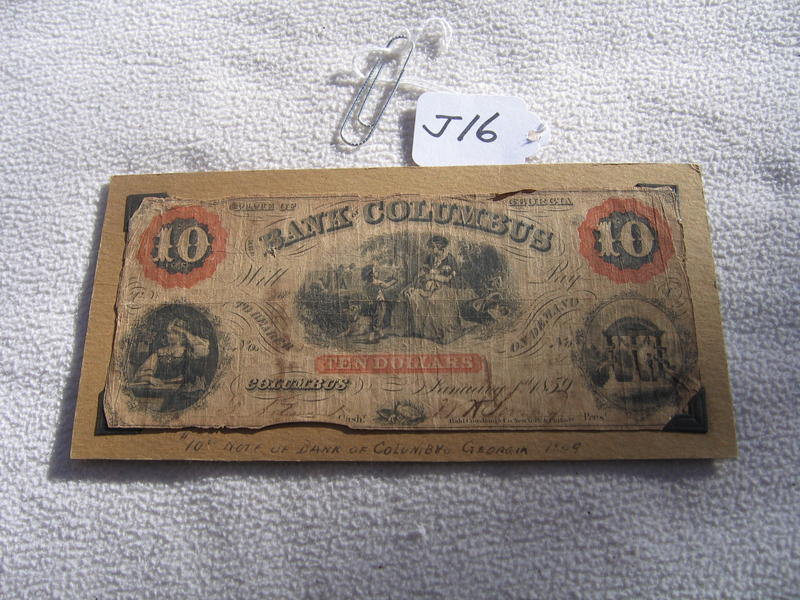 Bank of Columbus Georgia $10 Note. Dated January