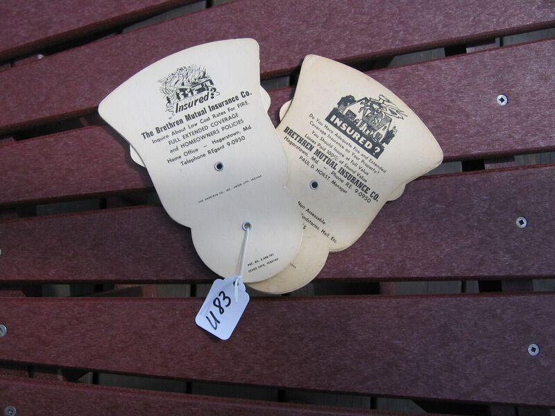 Two Advertising Hard Cardboard Fans. Brethren Mut