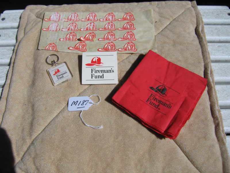 Fireman's Fund Various Items. Stickers, Napkins,