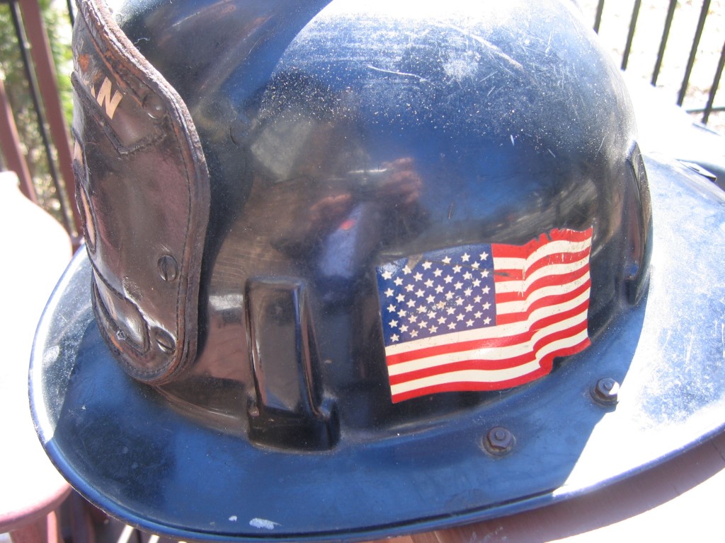 Fireman's Helmet. Picture of Side with American F