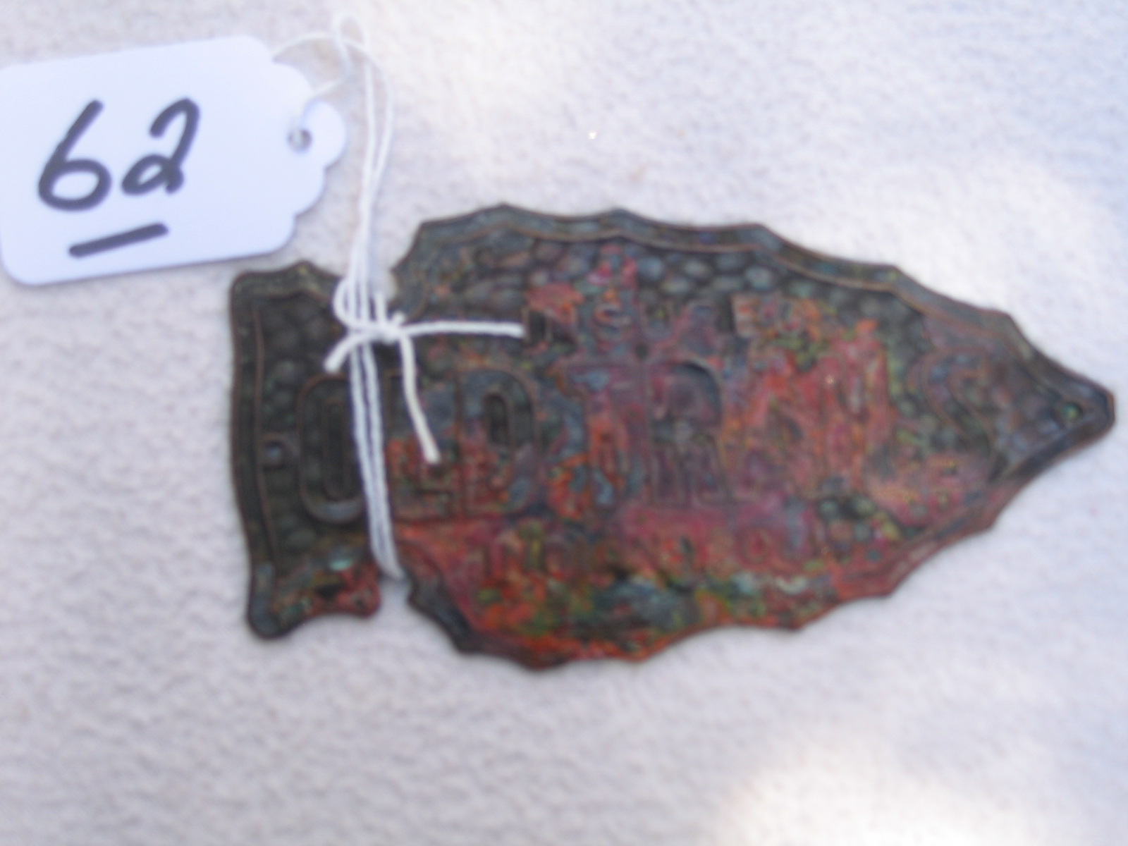 Old Trails Auto Tag/Emblem. Indian Arrowhead Shap