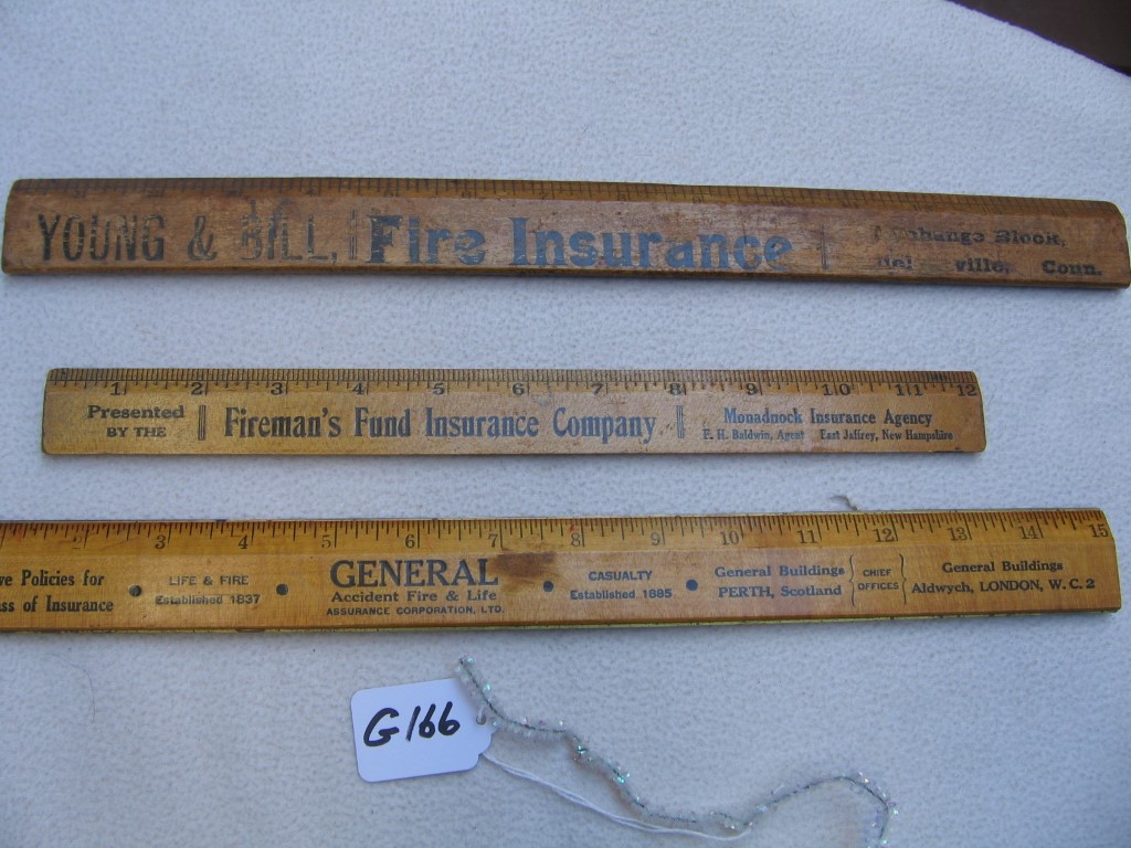 Three Wood Advertising Rulers. 1. Fireman's Fund