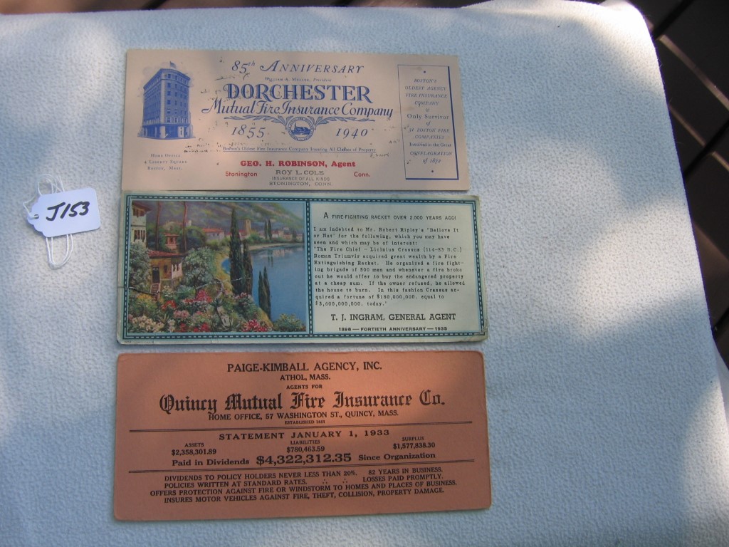 Three Insurance Ink Blotters. Dorchester Mutual F