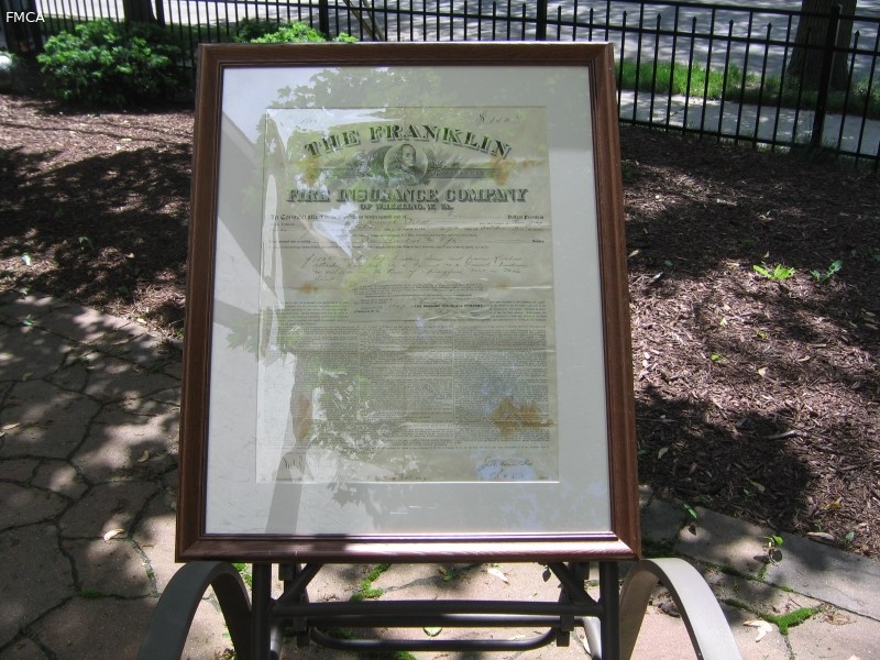 Franklin Fire Ins. Framed Policy