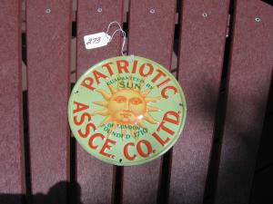 #196 Patriotic Assurance. Co. Ltd. Sun Fire Mark. Bulau 847-X-1. Round. 6 ⅞. Dublin, Ireland.