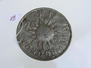 #234 B.555 Sun Fire Insurance Office. Solid tin mark with color completely cleaned off.