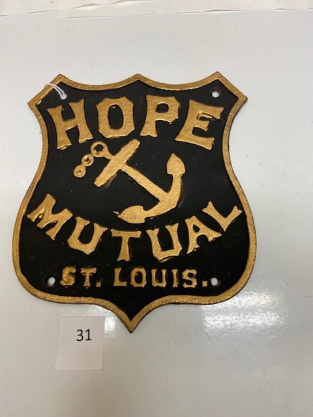 131 Firemark, U.S. Hope Mutual, St.Louis, BU286. 1858. Repainted.