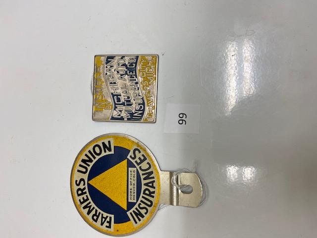 2 Auto Tags - Farmers Union -Denver & Michigan Mutual Insurance, Travers City MI