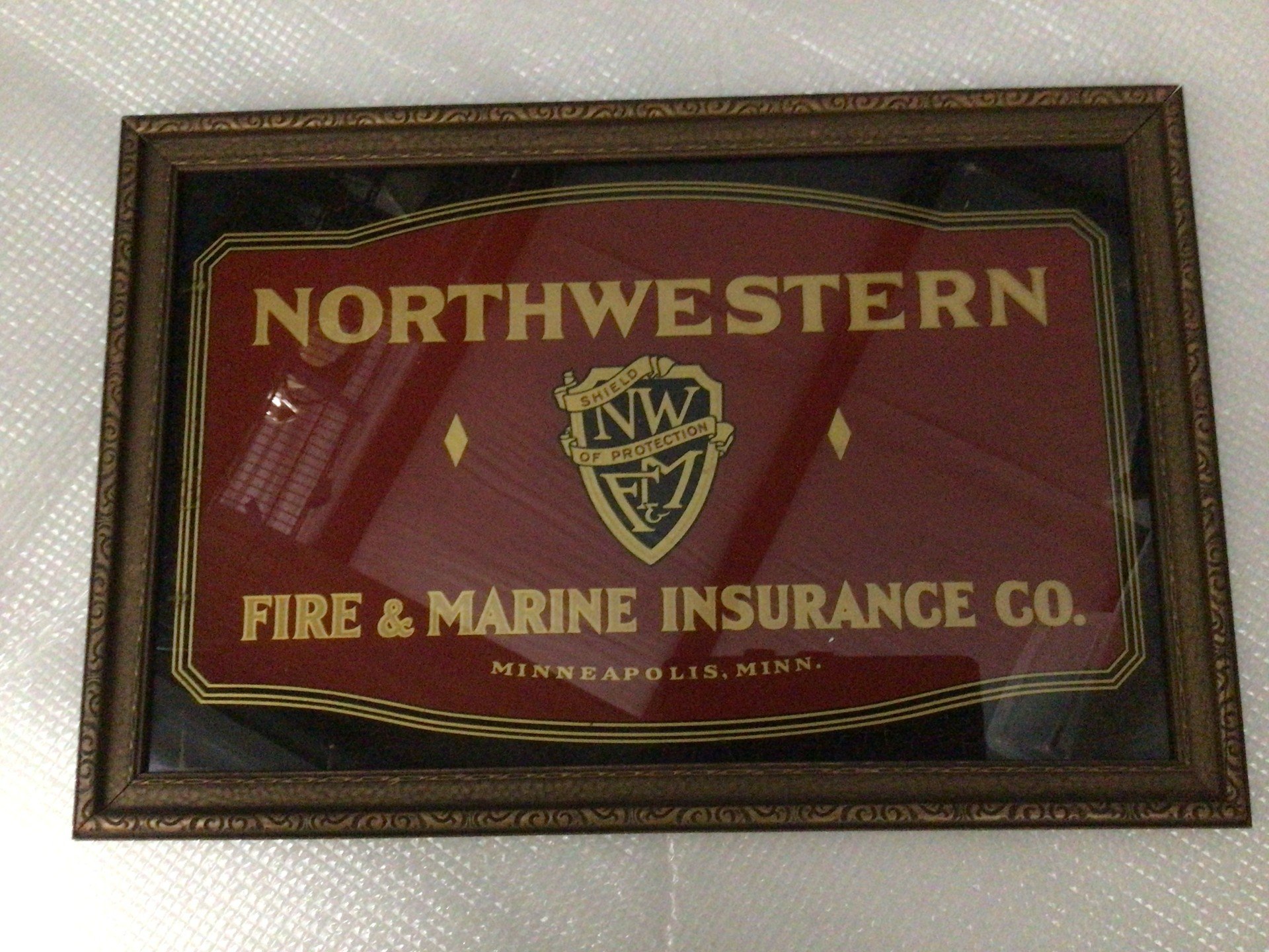 Northwestern Fire & Marine - reverse glass sign - SEE NOTE AT END OF LIST