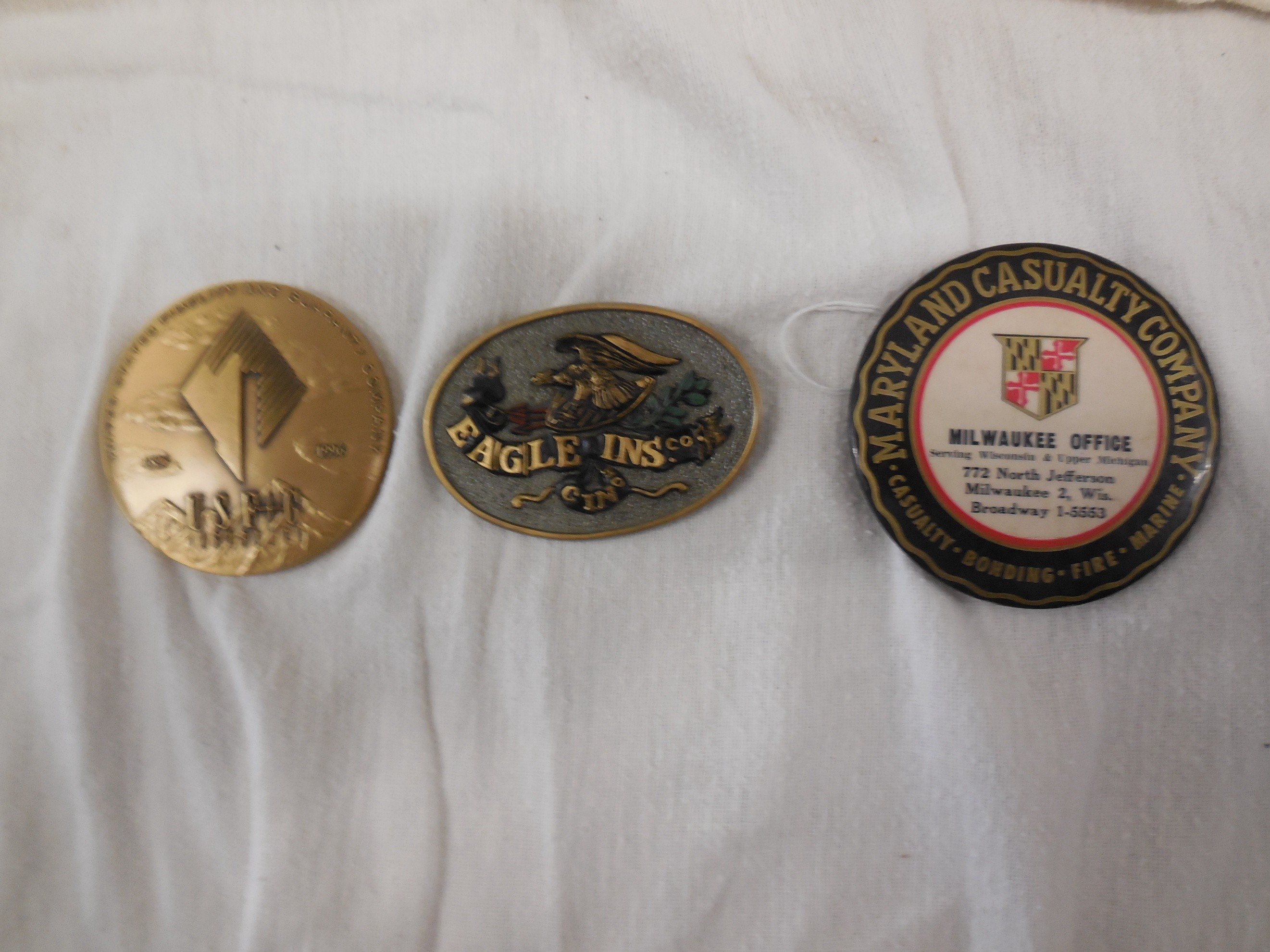 3 paperweights - Eagle (Franklin Mint), Maryland, and USF&G