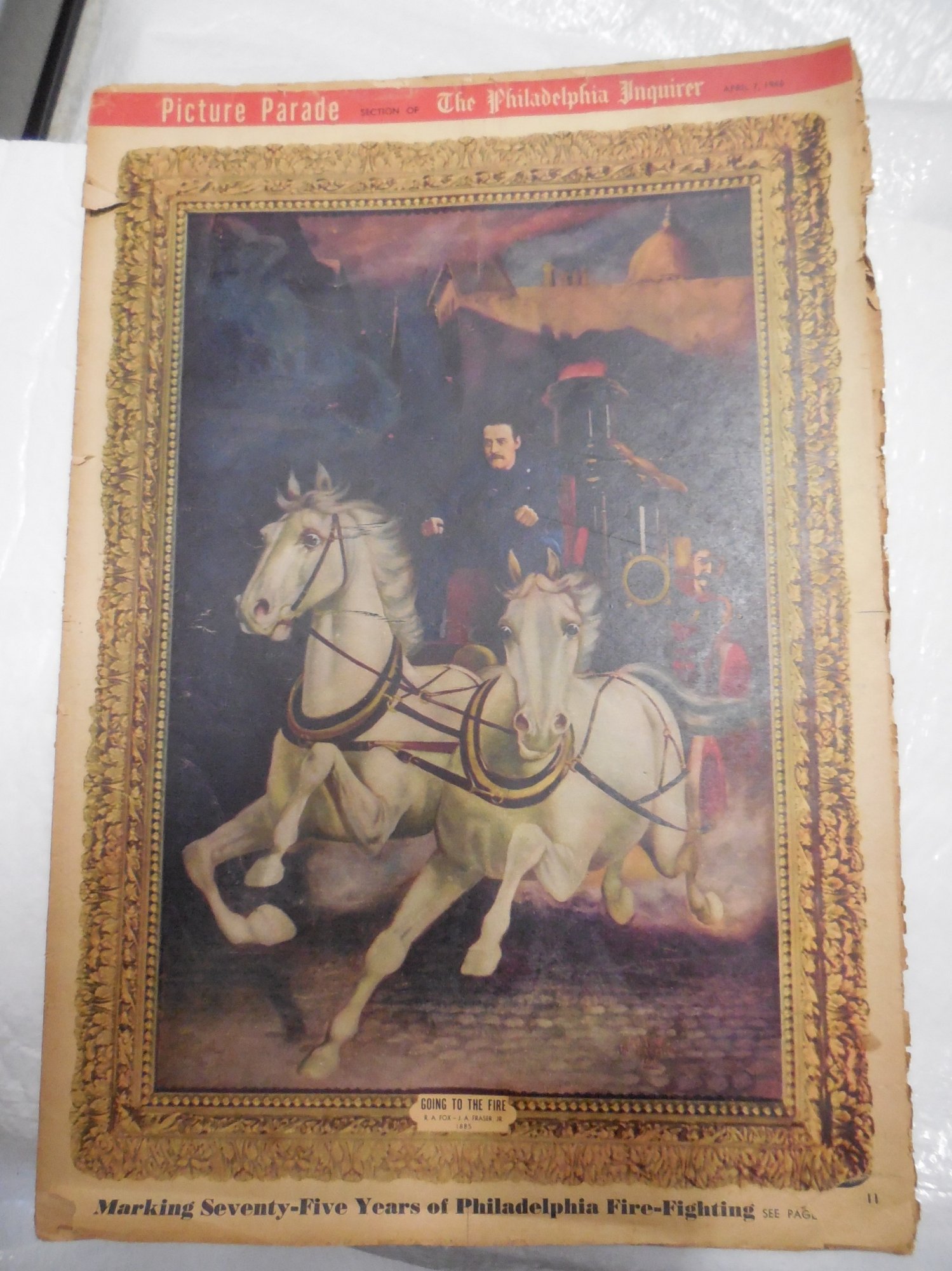 Newspaper picture of fireman and horse - can be framed.