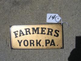 Farmers, York PA. Tin. 6 7/8"x 3 1/8"Black lette