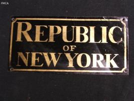 3.25" x 6.75" painted tin mark for the Republic of