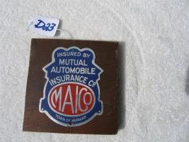 MAICo Auto Tag. Mounted on Wood. Silver around e