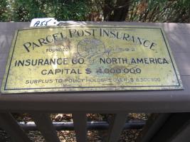 Parcel Post Insurance Small Sign. Brass. Insuran