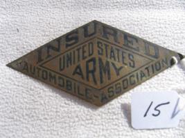 United States Army. Auto Tag/Badge, Insured Auto