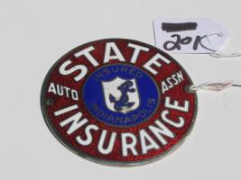 #001 State Auto Assn. Automobile Tag/Badge. Indianapolis, Indiana.